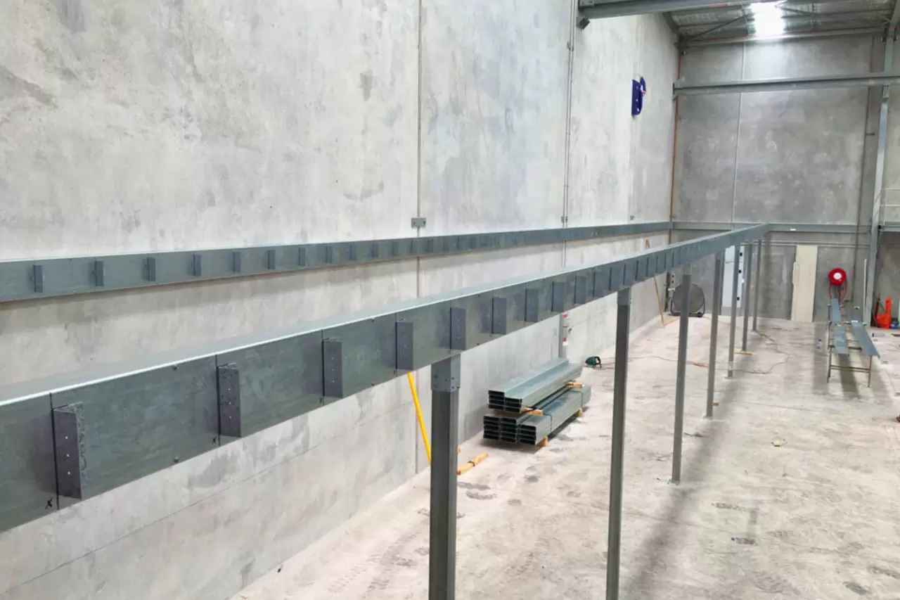 Commercial steel bearer installation in warehouse