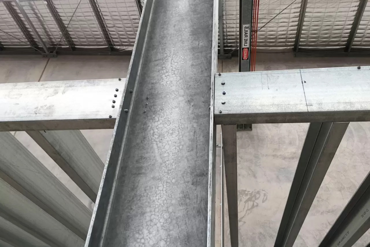 Steel deck frame mid-construction